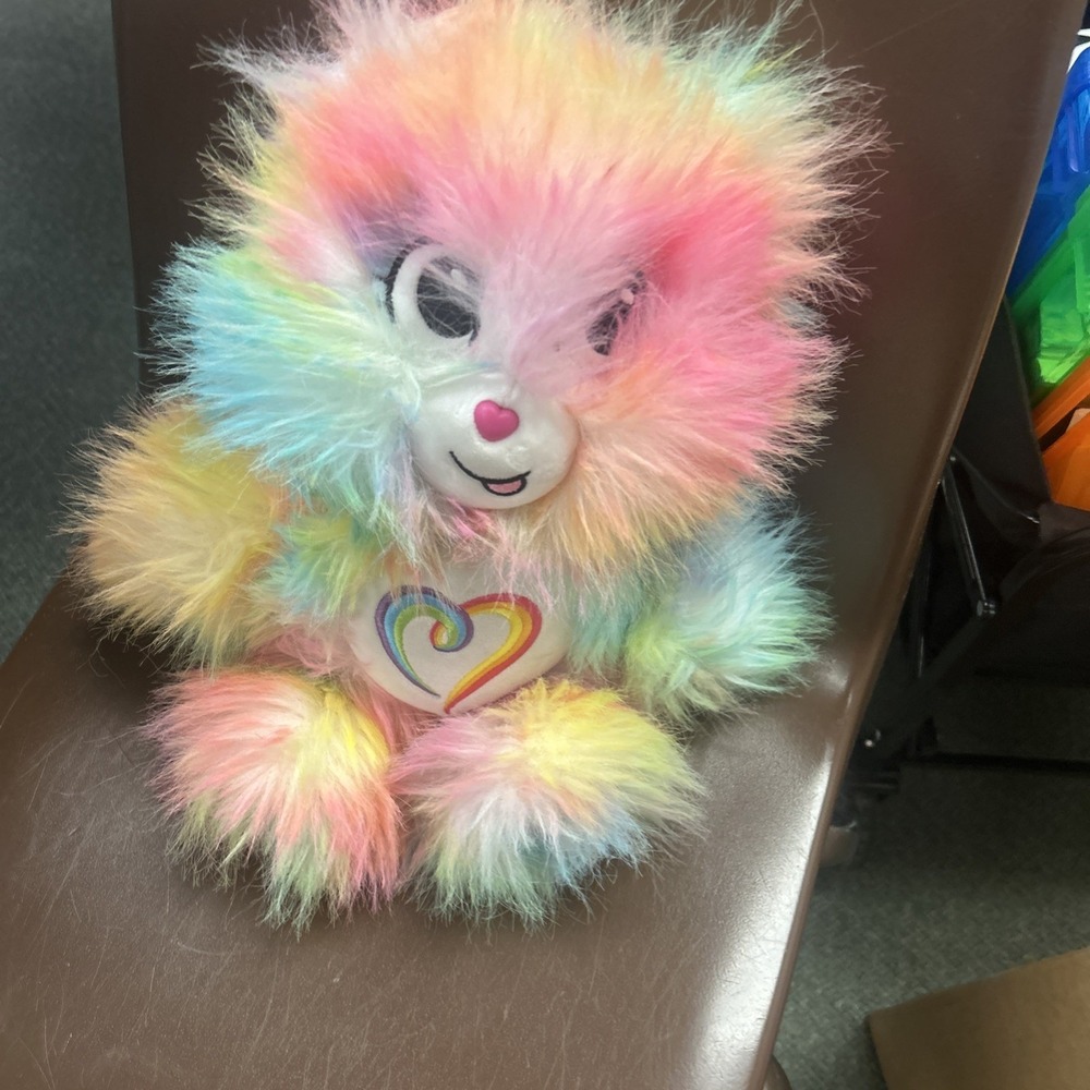 Super Hairy Carebear Plush New Without Package  Rainbow Neon Color 12"